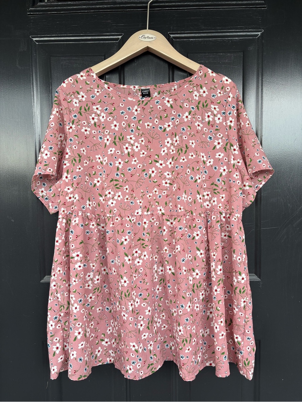George Pink Floral Short-Sleeve Peplum Top